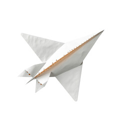 Handmade white paper plane isolated on transparent background.