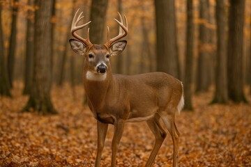 Fototapeta premium A forest scene featuring a white-tailed deer buck