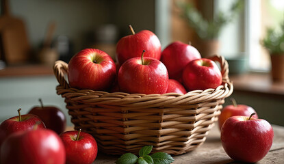 Fresh Red Apples in a Wicker Basket, Perfect for Fall