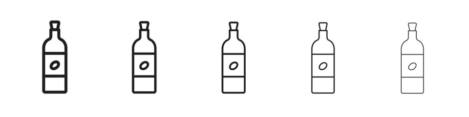 Olive oil iconBlack linear bold and thin strokes set