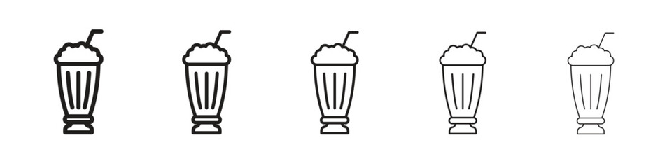 Milkshake iconBlack linear bold and thin strokes set