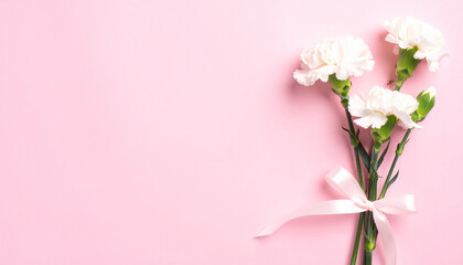 Top View of Pink Carnation Flower on Pastel Background for Mother's Day Celebration

