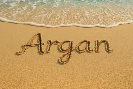 Handwritten Argan script inscribed on the sandy shore