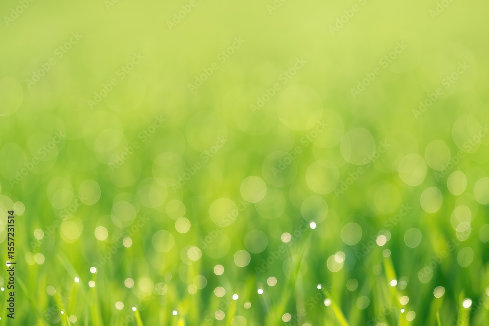 Wall mural abstract close-up of dewy grass with a blurred background and space for text