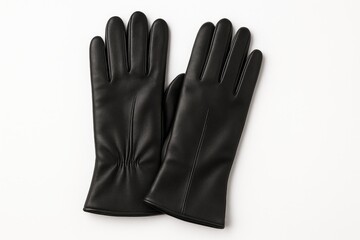 Two black leather gloves displayed on a white background