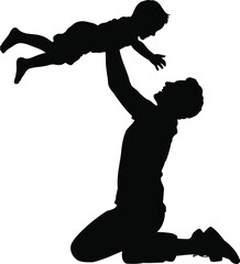 Parent Lifting Child in Silhouette Vector Design, Transparent Background.