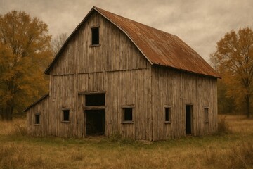 Obraz premium A dilapidated and aged farmstead structure
