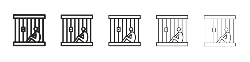 Jail iconBlack linear bold and thin strokes set