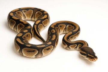 Fototapeta premium Ball Python displayed against a plain white backdrop