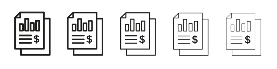 Income statement iconBlack linear bold and thin strokes set