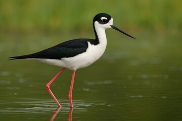 Freshwater Black-necked Stilt Species with Black and White Plumage