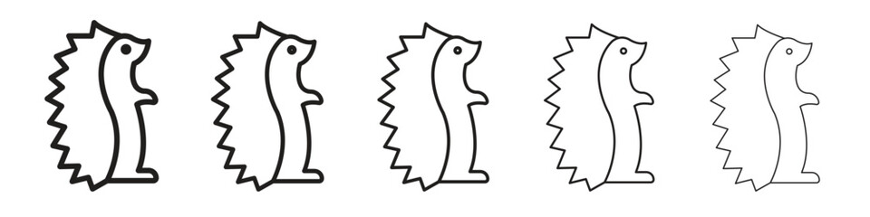 Hedgehog iconBlack linear bold and thin strokes set