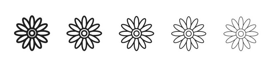 Gerbera iconBlack linear bold and thin strokes set