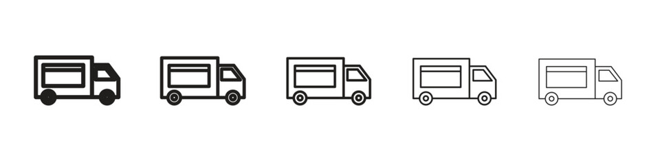 Food truck iconBlack linear bold and thin strokes set