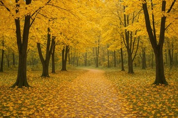 As autumn arrives, leaves change color and fall while temperatures drop, leaving trees adorned with golden foliage.