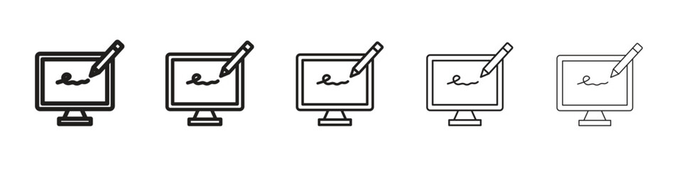 Electronic signature iconBlack linear bold and thin strokes set