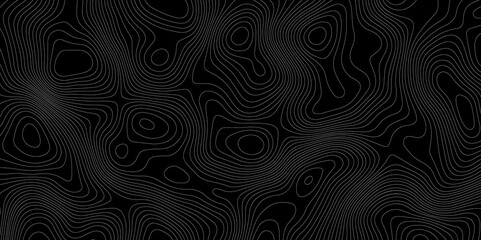 black abstract topographic map with white contour lines design element for modern and minimal graphic design.	