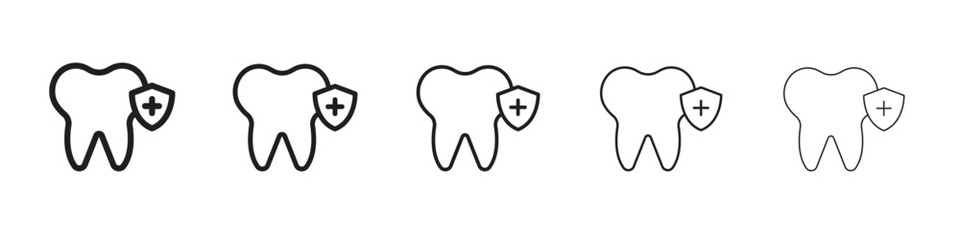 Dental insurance iconBlack linear bold and thin strokes set