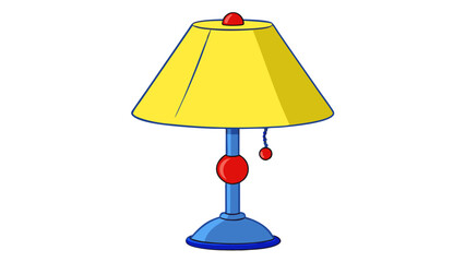 yellow and blue desk lamp with red accents isolated on white background.