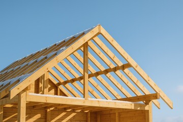 Obraz premium An incomplete roof featuring wooden beams covered in snow, showcasing its potential