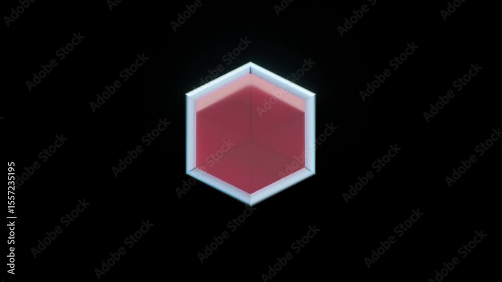 Poster neon light growing inside hexagonal tunnels. rotating dynamically on turquoise and black backgrounds
