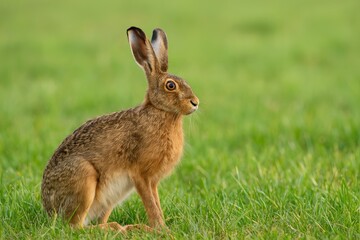 Fototapeta premium A rabbit standing in a grassy meadow