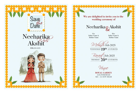Indian traditional style wedding invitation card design - Powered by Adobe