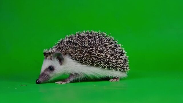 A hedgehog exploring a vibrant green background, showcasing its unique spines and curious nature