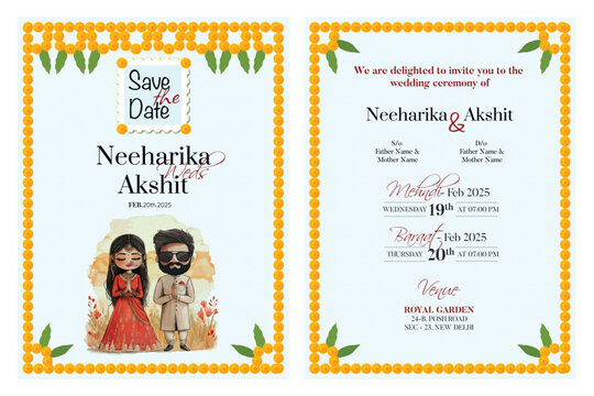 Indian traditional style wedding invitation card design