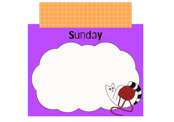 Playful kids Daily planner template design isolated transparent. Vector illustration of pink color Day Planner with funky fun cat and adhesive tape. Ideal child Plan list template design. EPS 10