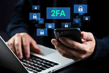 A person confirming their identity with a mobile device for two-factor authentication to enhance online security and data protection
