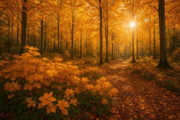 Fototapeta premium Fall Season in Europe with Colorful Forest Foliage