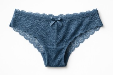 Elegant blue lace lingerie for women on a white backdrop