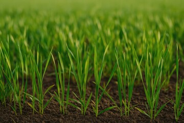 Fototapeta premium Stunning scenery featuring fresh green wheat sprouts in a lush field