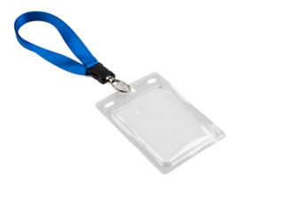 Blank Identification Badge with Blue Lanyard isolated on transparent background