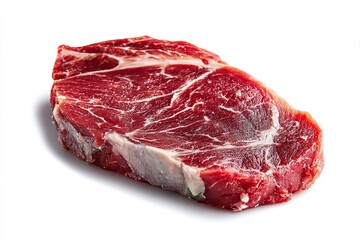 Obraz premium Fresh raw ribeye steak on white background, perfect for grilling and cooking