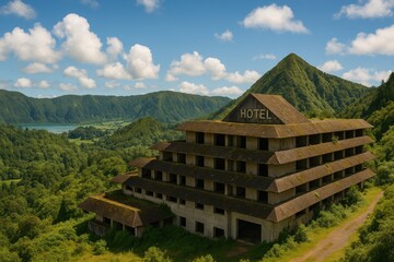 Derelict hotel structure located on San Miguel island's Sete Cidades area