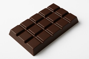 Close-up of a bitter dark chocolate piece on a white backdrop