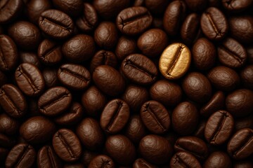 Naklejka premium Beautiful shot of roasted coffee beans with a golden hue