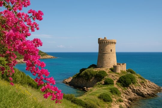 Stunning coastal scenery featuring a historic fortress - Powered by Adobe