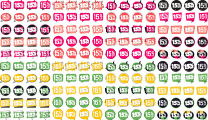 Sale 15% off banners, set 160 promo tags design template, vector
