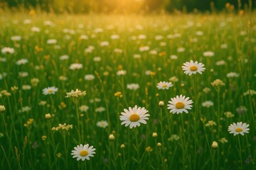 Obraz premium Natural Landscape of Wildflowers in a Field