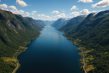 Bird's-eye perspective of a stunning fjord landscape