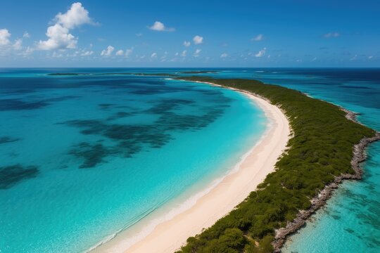 Bird's-eye perspective of the stunning shoreline featuring sandy beaches and vibrant blue waters
