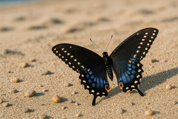 Sand surface featuring a Black Swallowtail butterfly