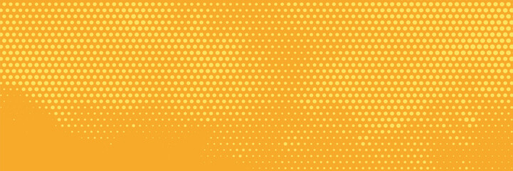 Yellow orange halftone pattern. Retro comic gradient background. Square pixilated dot cartoon texture. Pop art faded gradient pattern