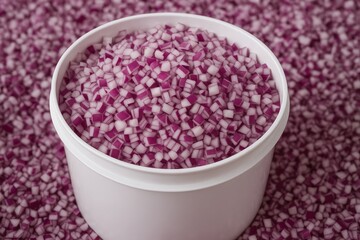 Large container filled with chopped onions