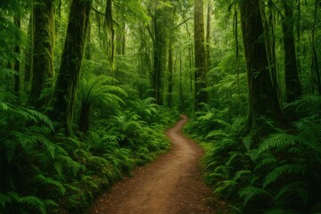 Obraz premium An outdoor view of a lush jungle trail for hiking