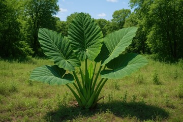 Wild-growing Alocasia macrorrhizos on neglected terrain