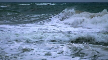 Turquoise storm waves. Recovery of the body. Natural spray of iodine in the air. Medicine and health care